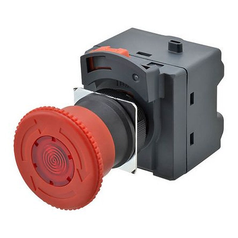 Omron A22NE-PD Series Turn to Reset Illuminated Emergency Stop Push Button, Panel Mount, 22 mm Cutout, 2 NC, IP65