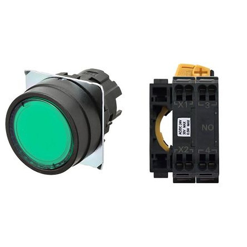 Omron A22NL Series Illuminated Push Button Switch, Momentary, Panel, 22 mm Cutout, SPST, Green LED, IP66
