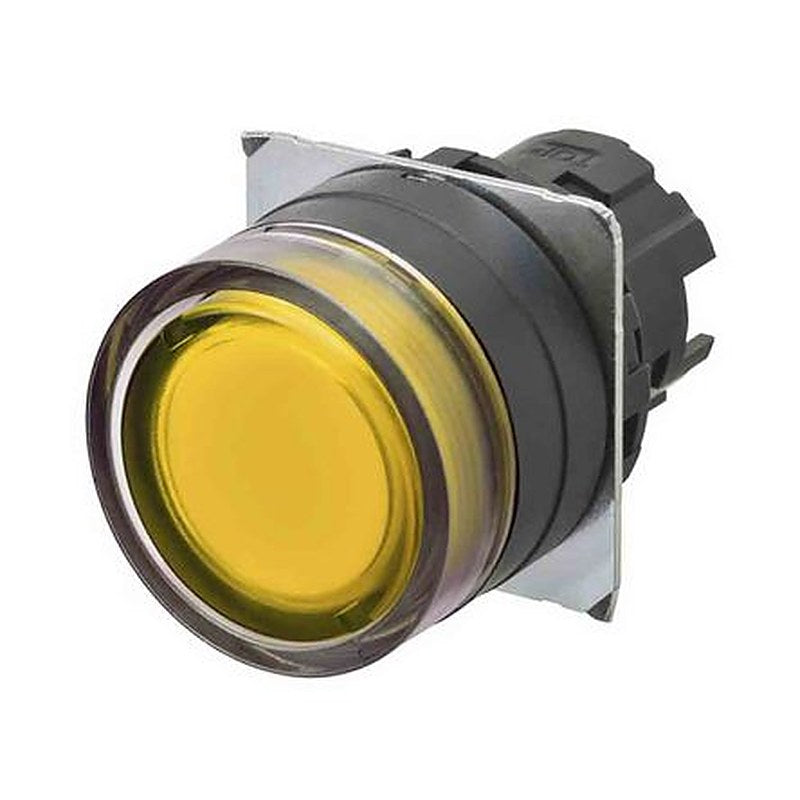 Omron A22NZ Series Push Button Switch, Momentary, Panel, 22 mm Cutout, SPST, Yellow LED, IP66, 30 V dc 24 V ac
