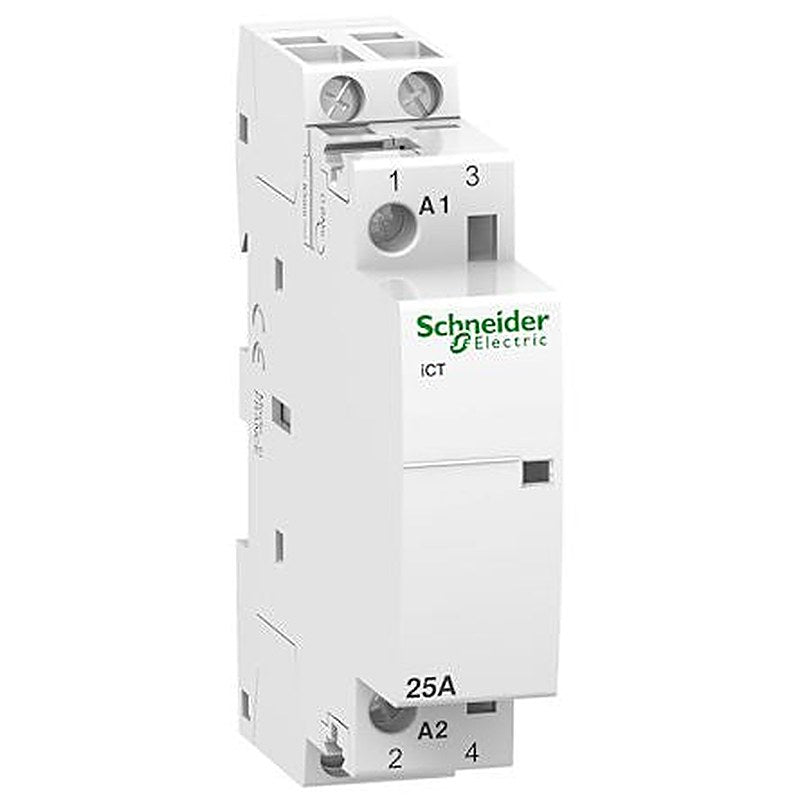 Schneider Electric ICT Contactor, 220V ac, 240 V ac Coil, 2-Pole, 25 A, 0.9 W 240V ac, 2 NO, 250V ac