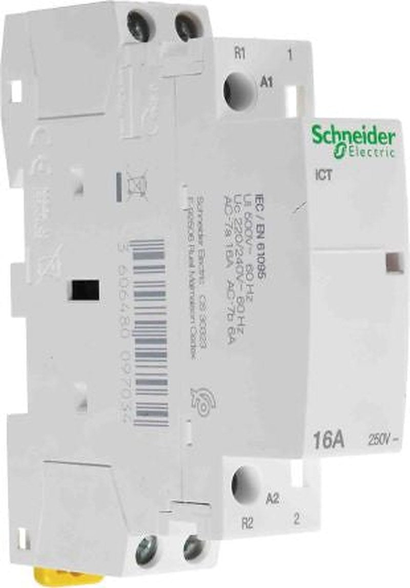 Schneider Electric ICT Contactor, 230V ac Coil, 2-Pole, 16 A, 1.3 W 240V, 1 NO/1 NC, 250V ac