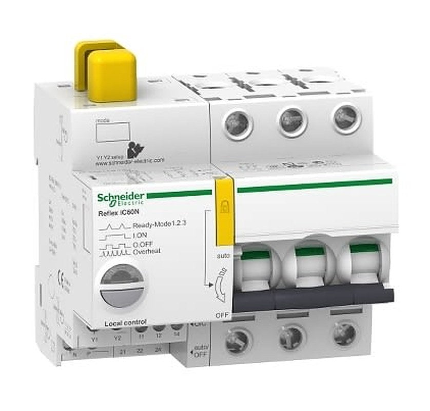Schneider Electric Acti9 A9C63 Miniature Circuit Breaker, 3-Pole, 10A, Type B, 230V ac AC, 48 V dc DC, 20 kA Breaking