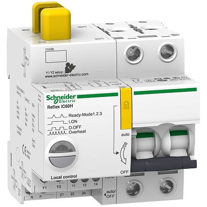 Schneider Electric Acti9 Acti9 Reflex Miniature Circuit Breaker, 2-Pole, 10A, Type D, 30 kA Breaking Capacity