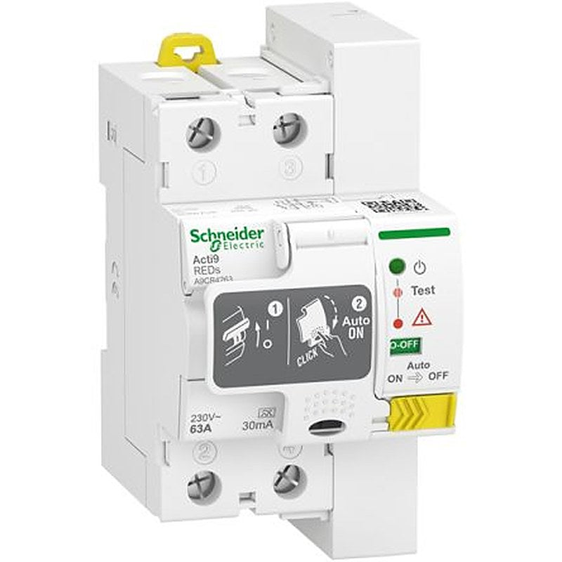 Schneider Electric A9 Series Residual Current Circuit Breaker, 63A, 2-Pole, 30 mA, Instantaneous, 630 A 230V ac