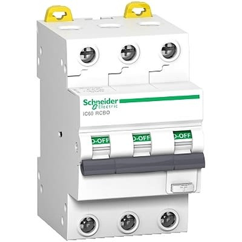 Schneider Electric RCBO, 10A Current Rating, 3-Pole, 30 mA Trip Sensitivity, Curve C, Acti9 Range, iC60 Range