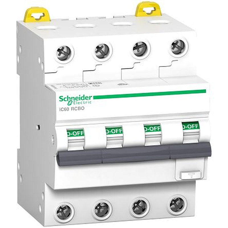Schneider Electric Residual Current Circuit Breaker with Overload Protection, 25A Current Rating, 4-Pole, 30 mA Trip
