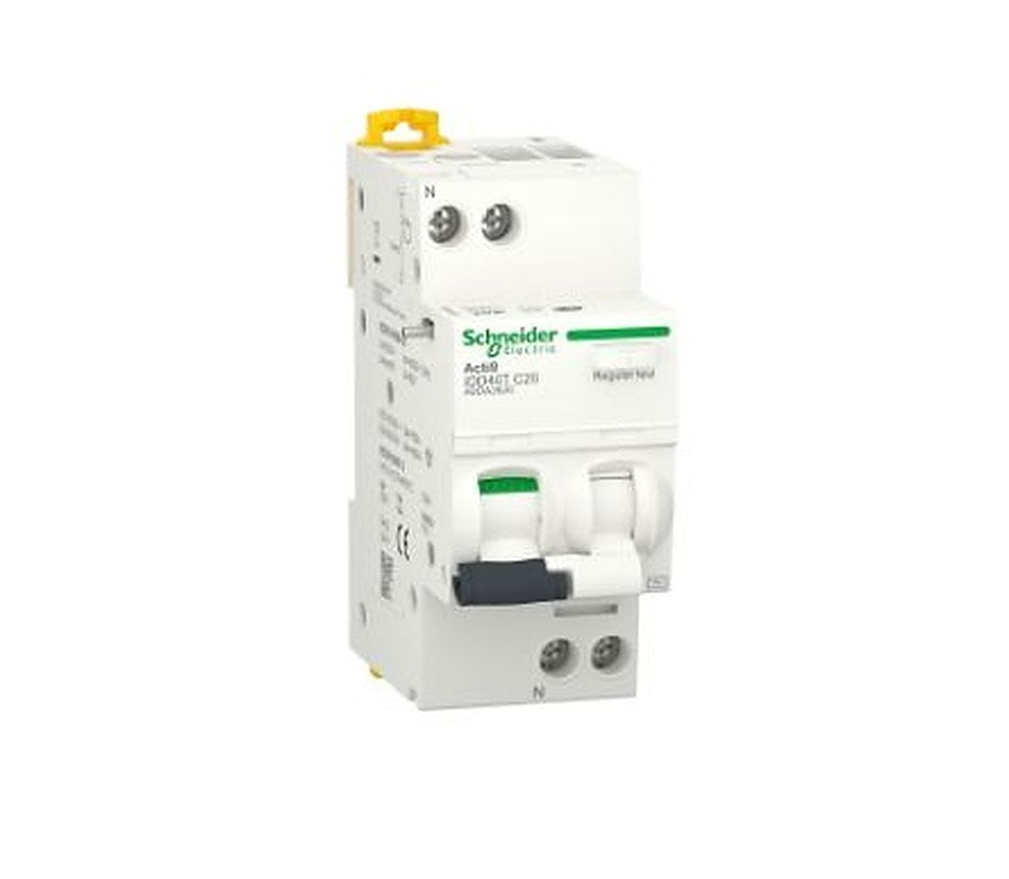 Schneider Electric Residual Current Circuit Breaker with Overload Protection, 20A Current Rating, 1-Pole, 30 mA Trip