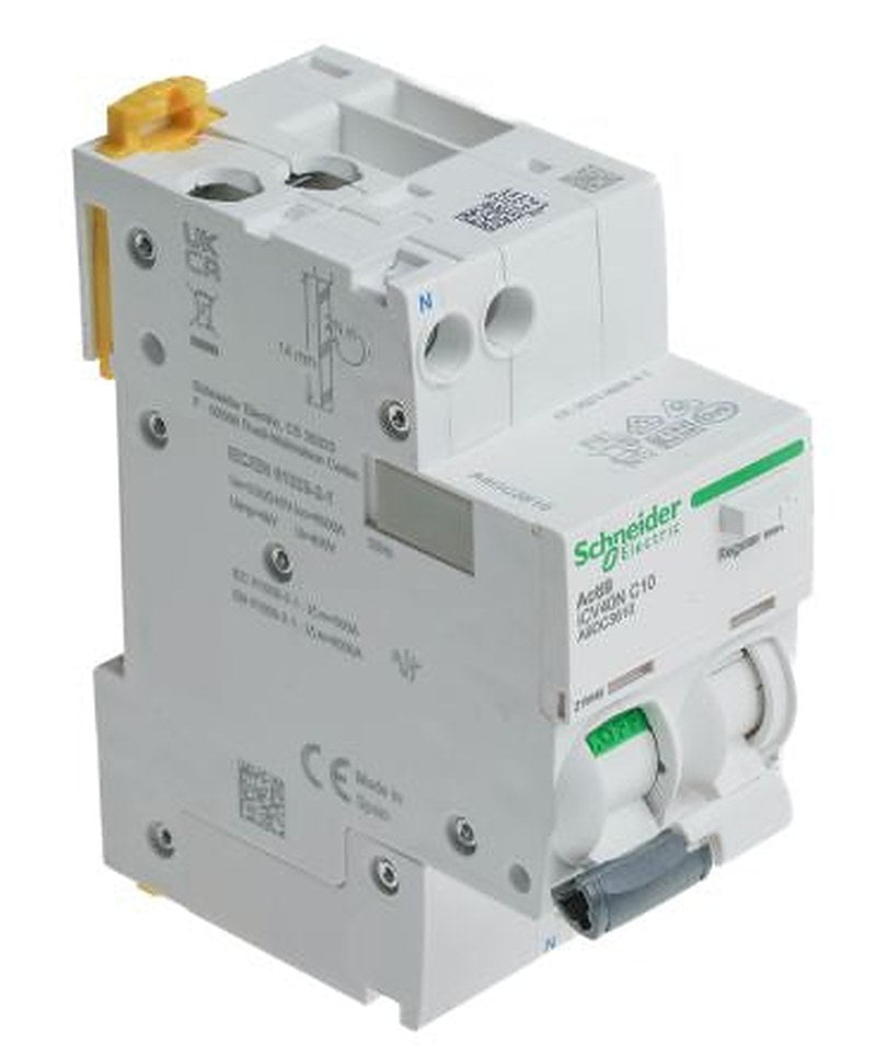 Schneider Electric Residual Current Circuit Breaker with Overload Protection, 10A Current Rating, 1-Pole, 30 mA Trip