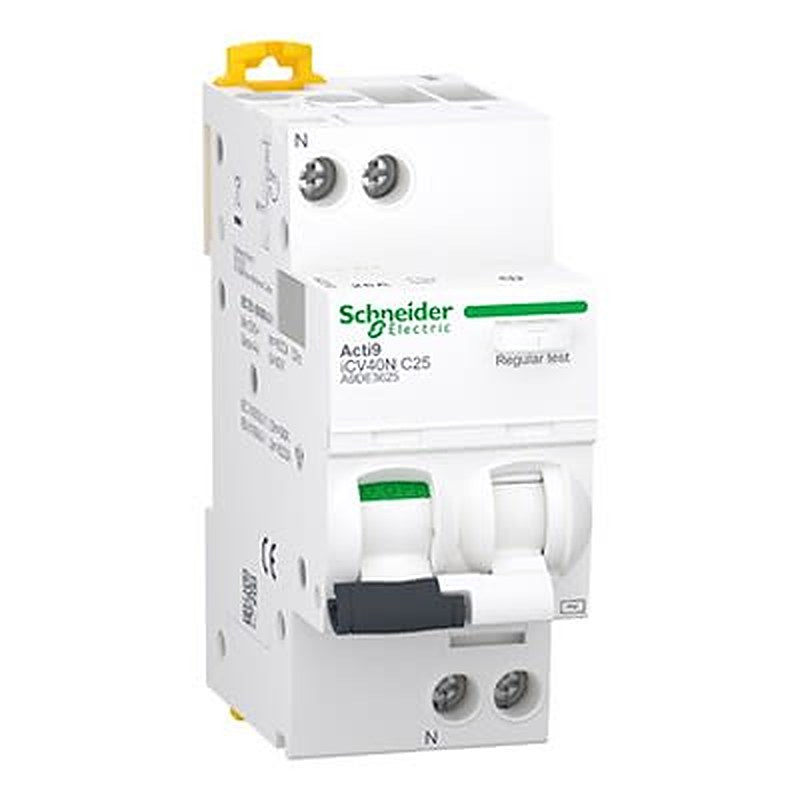 Schneider Electric Circuit Breaker, 25A Current Rating, 1P+N-Pole, 30 mA Trip Sensitivity, C Curve, Acti9 Range, A9D