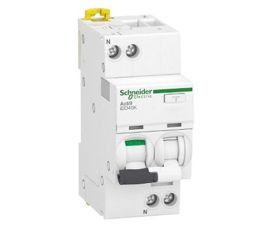 Schneider Electric Residual Current Circuit Breaker with Overload Protection, 20A Current Rating, 1-Pole, 30 mA Trip