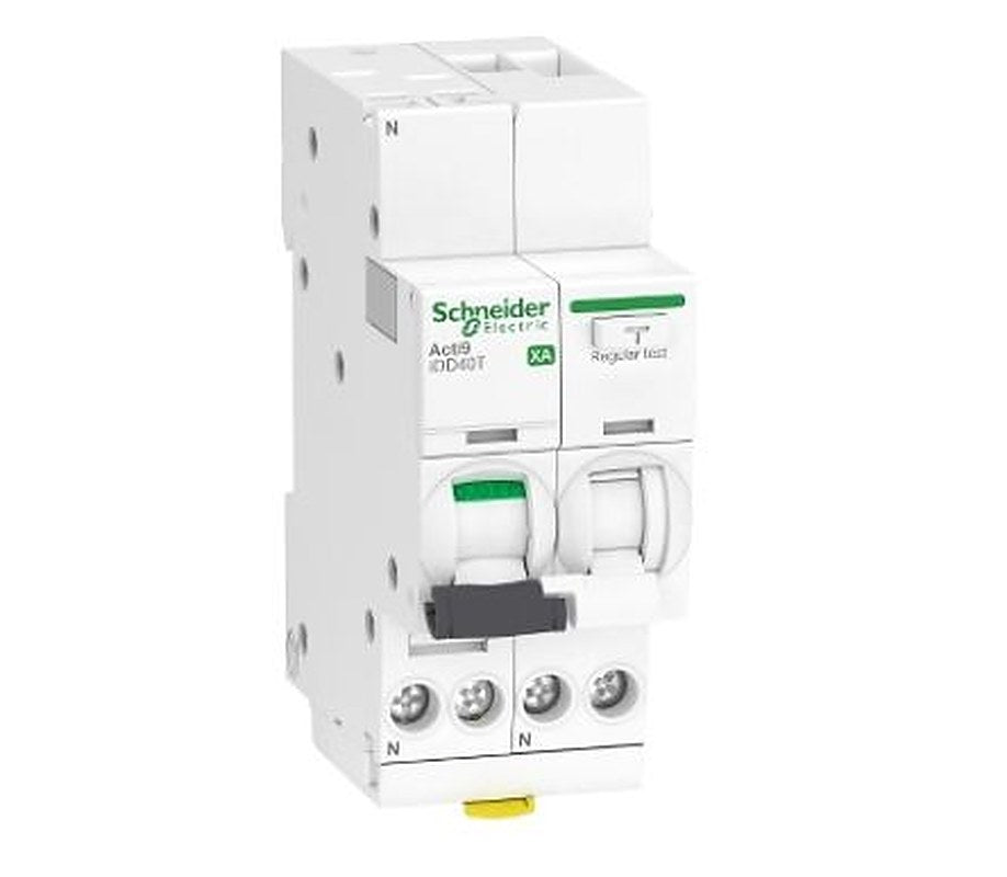 Schneider Electric Residual Current Circuit Breaker with Overload Protection, 10A Current Rating, 1-Pole, 30 mA Trip