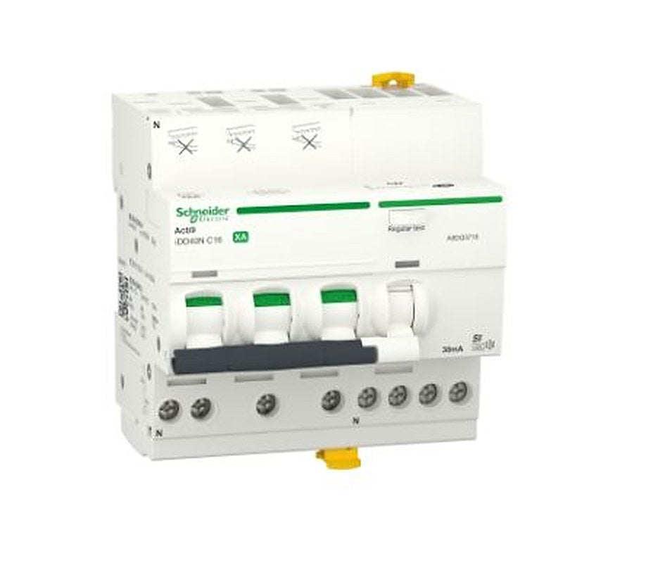 Schneider Electric Residual Current Circuit Breaker with Overload Protection, 16A Current Rating, 3-Pole, 30 mA Trip