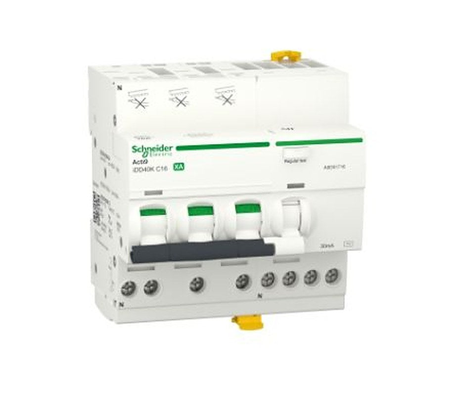 Schneider Electric Residual Current Circuit Breaker with Overload Protection, 20A Current Rating, 3-Pole, 30 mA Trip