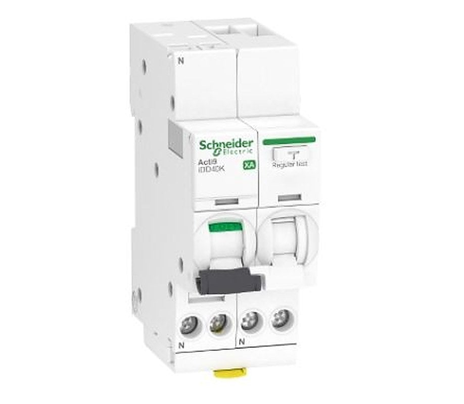 Schneider Electric Residual Current Circuit Breaker with Overload Protection, 20A Current Rating, 1-Pole, 300 mA Trip