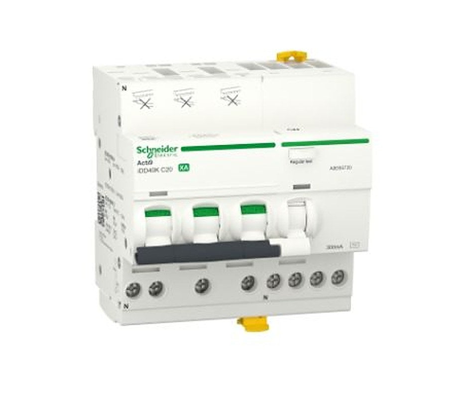 Schneider Electric Residual Current Circuit Breaker with Overload Protection, 20A Current Rating, 3-Pole, 300 mA Trip