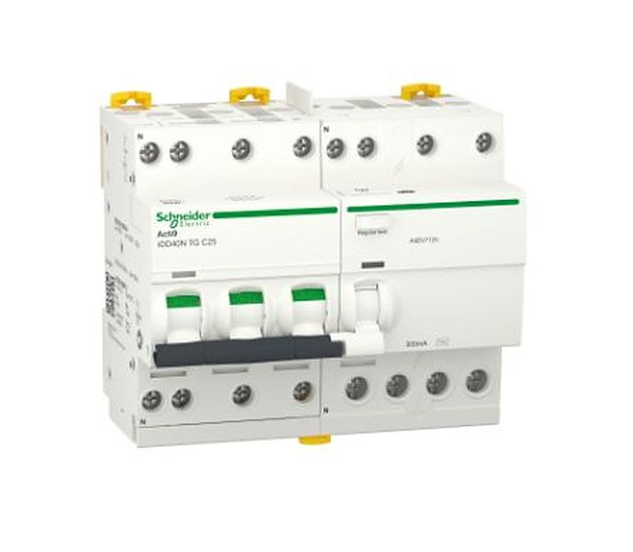 Schneider Electric Residual Current Circuit Breaker with Overload Protection, 32A Current Rating, 3-Pole, 300 mA Trip