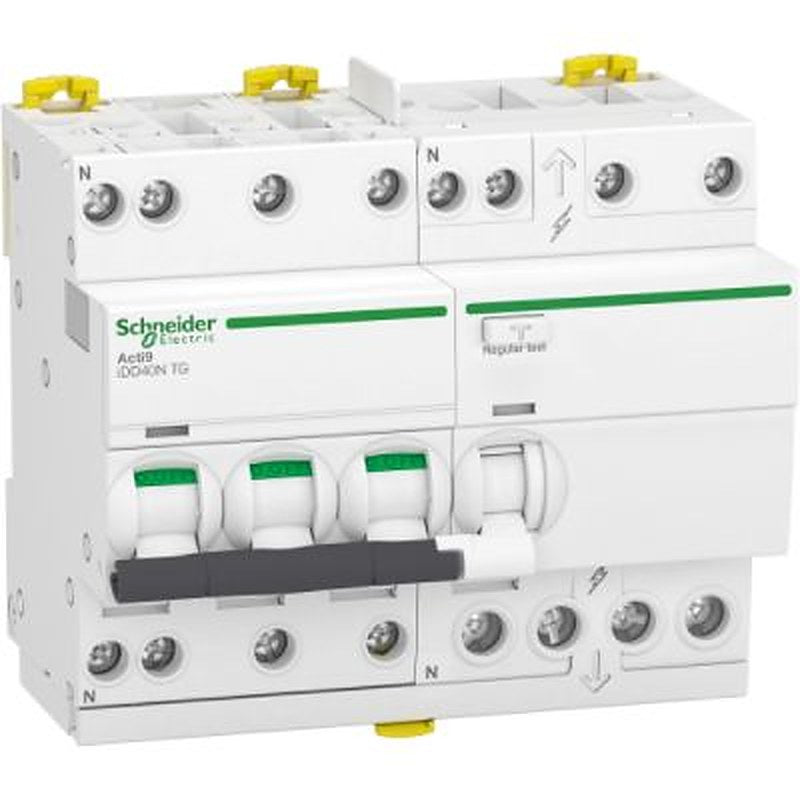 Schneider Electric Residual Current Circuit Breaker with Overload Protection, 25A Current Rating, 3-Pole, 30 mA Trip