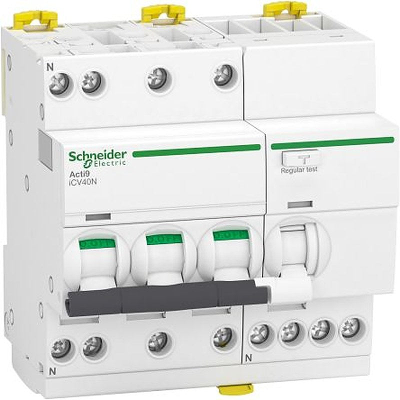 Schneider Electric Residual Current Circuit Breaker with Overload Protection, 32A Current Rating, 3-Pole, 30 mA Trip
