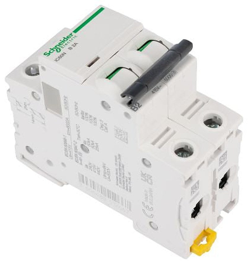 Schneider Electric Acti9 IC60N Miniature Circuit Breaker, 2-Pole, 2A, Type B, 12V, 133 V, 220 V, 240 V, 380 V, 415 V,