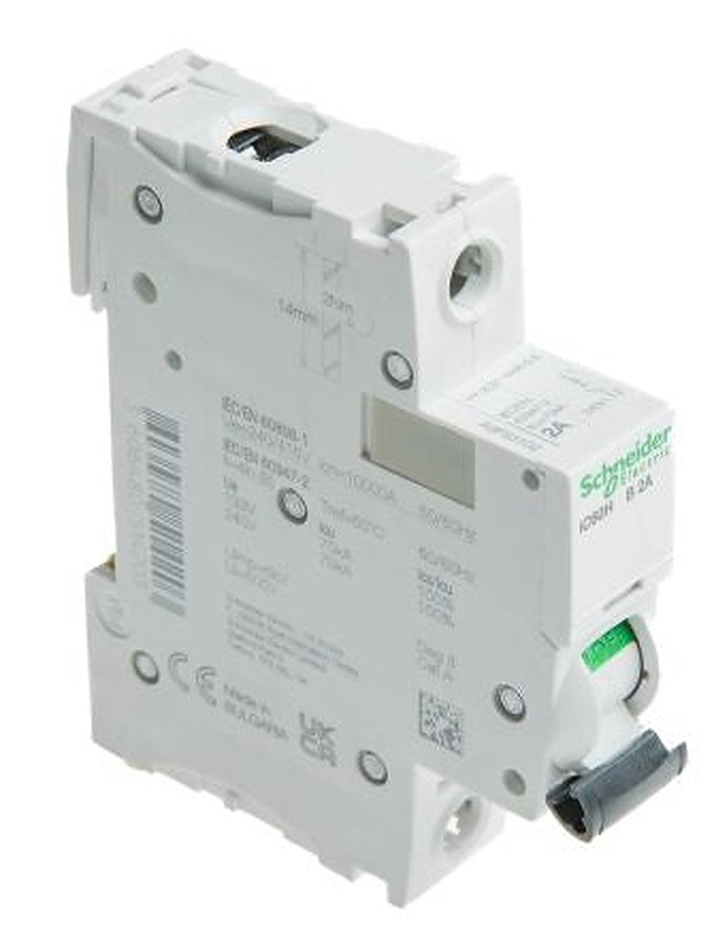 Schneider Electric Acti9 iC60H Miniature Circuit Breaker, 1-Pole, 2A, Type B, 240V ac AC, 48 V dc DC, 10 kA Breaking