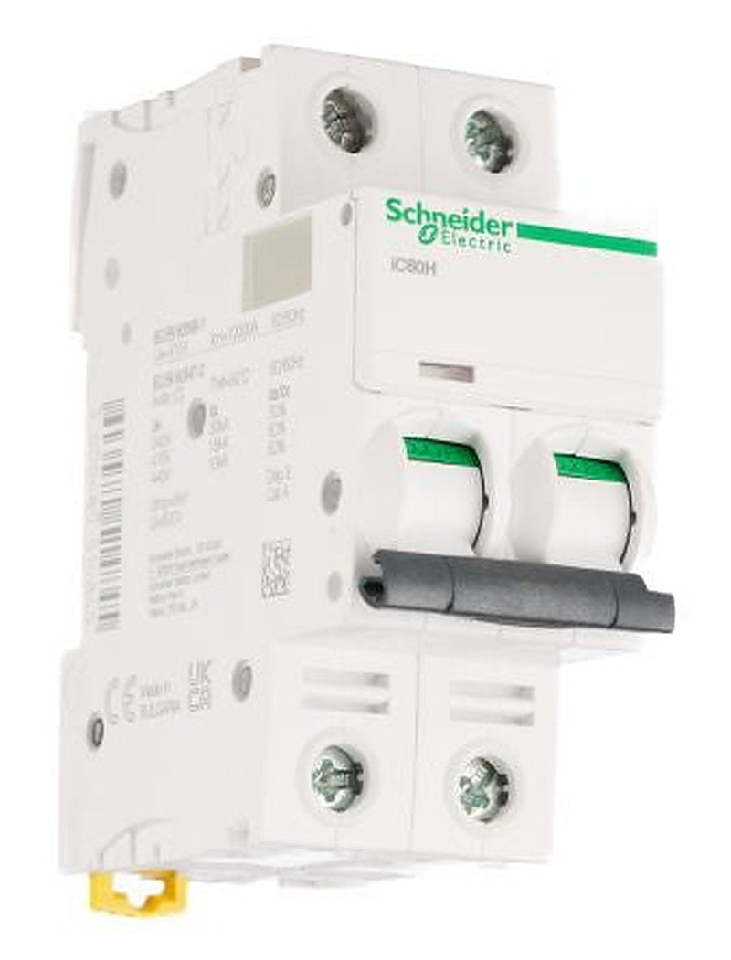 Schneider Electric Acti9 iC60H Miniature Circuit Breaker, 2-Pole, 2A, Type C, 12V, 133 V, 220 V, 240 V, 380 V, 415 V,