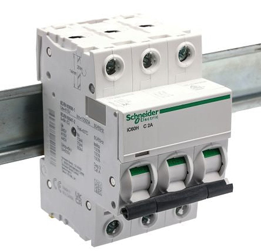 Schneider Electric Acti9 iC60H Miniature Circuit Breaker, 3-Pole, 2A, Type C, 12V, 133 V, 220 V, 240 V, 380 V, 415 V,