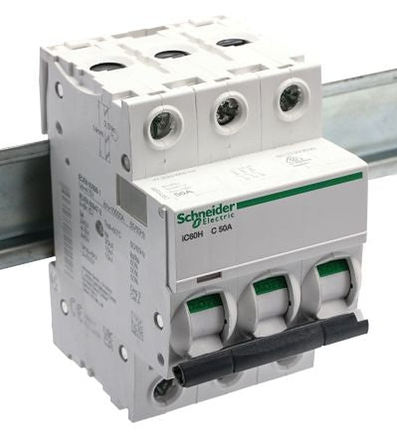 Schneider Electric Acti9 iC60H Miniature Circuit Breaker, 3-Pole, 50A, Type C, 12V, 133 V, 220 V, 240 V, 380 V, 415 V,