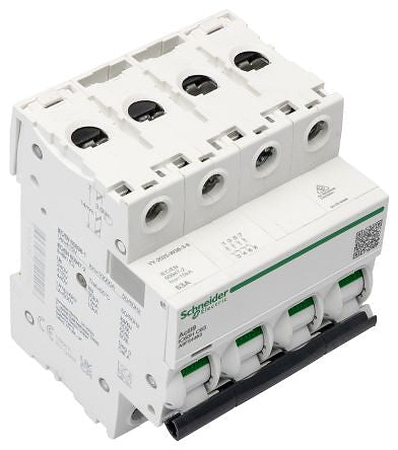 Schneider Electric Acti9 iC60H Miniature Circuit Breaker, 4-Pole, 63A, Type C, 12V, 133 V, 220 V, 240 V, 380 V, 415 V,