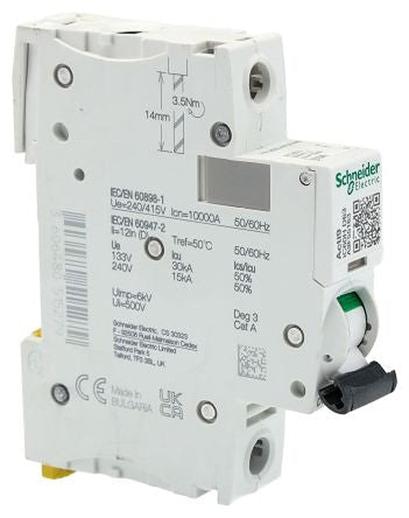 Schneider Electric Acti9 iC60H Miniature Circuit Breaker, 1-Pole, 63A, Type D, 240V ac AC, 48 V dc DC, 10 kA Breaking