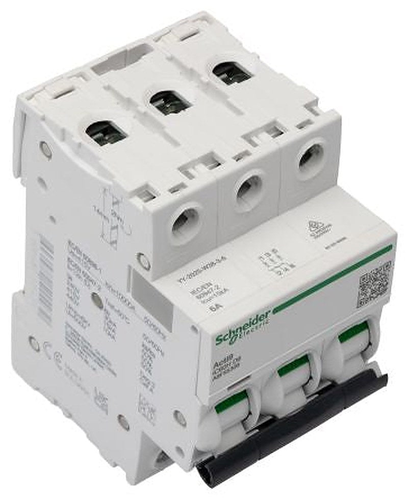 Schneider Electric Acti9 iC60H Miniature Circuit Breaker, 3-Pole, 6A, Type D, 12V, 133 V, 220 V, 240 V, 380 V, 415 V,