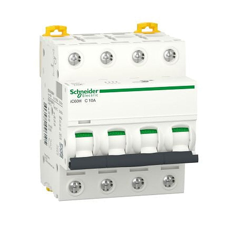 Schneider Electric Acti9 Acti9 iC60 Miniature Circuit Breaker, 4-Pole, 10A, Type C, 440V ac AC, 250 V dc DC, 42 kA
