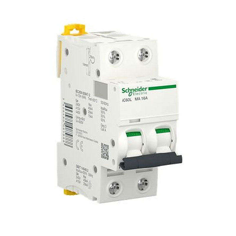 Schneider Electric Acti9 Acti9 Moteur Miniature Circuit Breaker, 2-Pole, 16A, Type AC, 440V ac AC, 40 kA Breaking