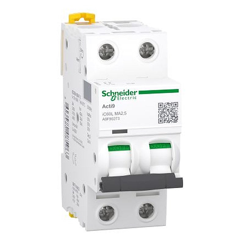 Schneider Electric Acti9 Acti9 Moteur Miniature Circuit Breaker, 2-Pole, 2.5A, Type AC, 440V ac AC, 40 kA Breaking