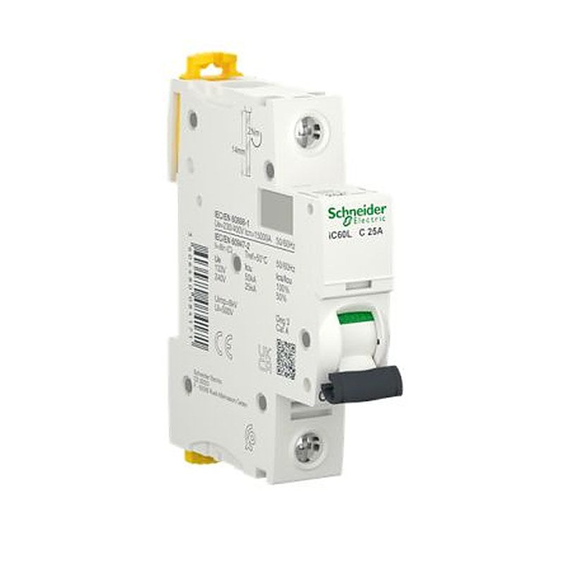 Schneider Electric Acti9 Acti9 iC60 Miniature Circuit Breaker, 1-Pole, 25A, Type C, 230V ac AC, 72 V dc DC, 25 kA