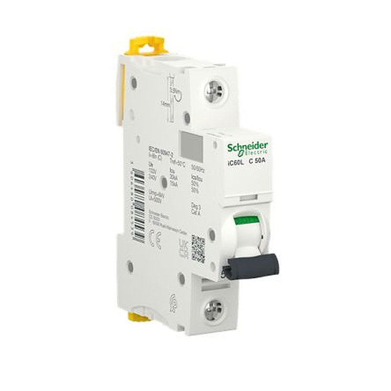 Schneider Electric Acti9 Acti9 iC60 Miniature Circuit Breaker, 1-Pole, 50A, Type C, 240V ac AC, 72 V dc DC, 15 kA