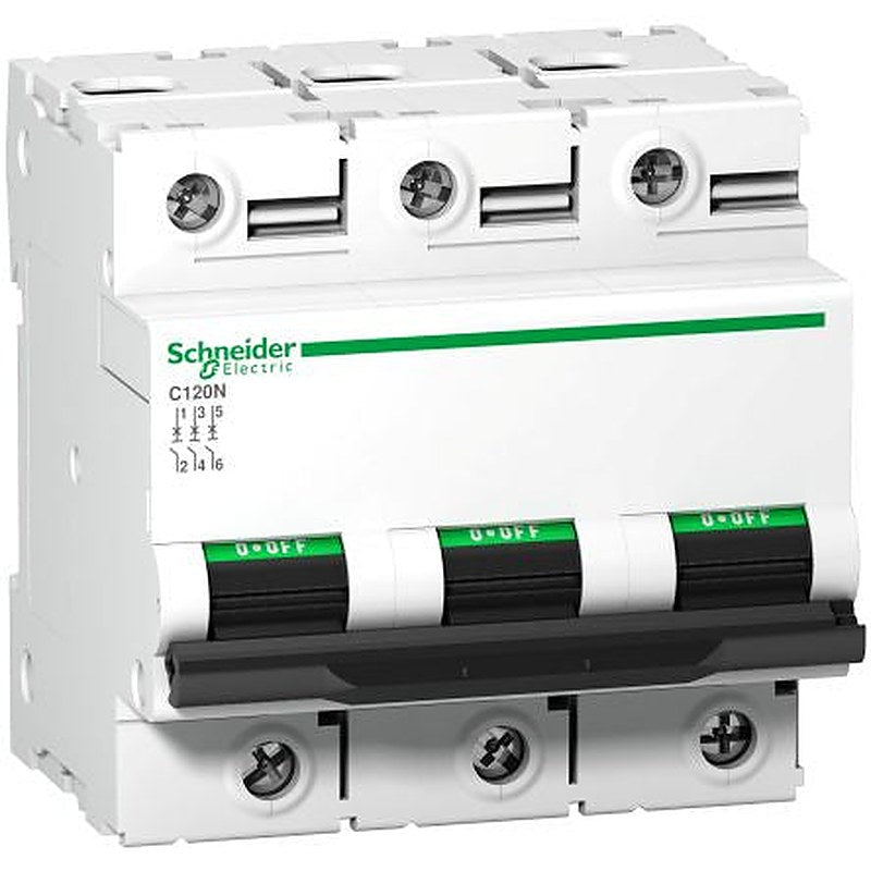 Schneider Electric Acti9 Acti9 C120 Miniature Circuit Breaker, 3-Pole, 125A, Type B, 375 V dc DC, 10000 A Breaking