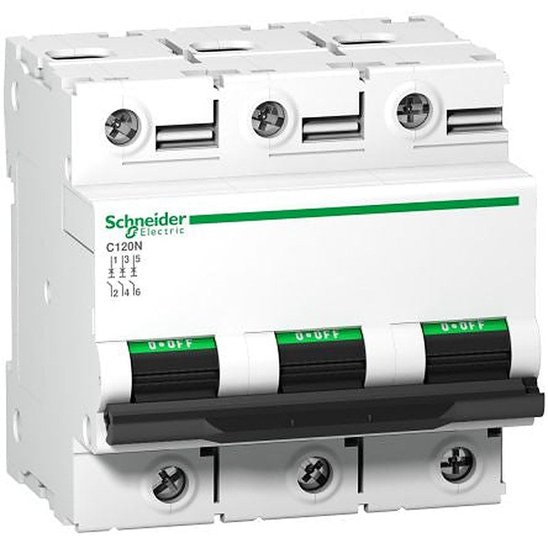 Schneider Electric Acti9 Acti9 C120 Miniature Circuit Breaker, 3-Pole, 100A, Type C, 440V ac AC, 375 V dc DC, 10 kA