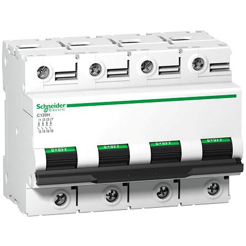 Schneider Electric Acti9 Acti9 C120 Miniature Circuit Breaker, 4-Pole, 100A, Type B, 500 V dc DC, 15000 A Breaking