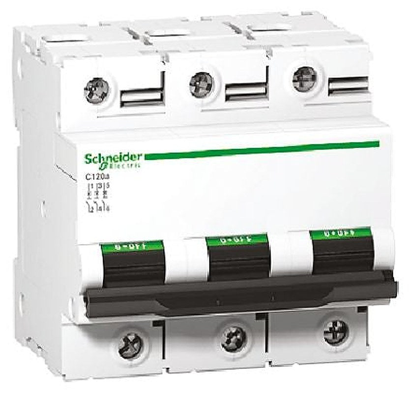 Schneider Electric Acti9 Acti9 C120 Miniature Circuit Breaker, 3-Pole, 100A, Type C, 440V ac AC, 375 V dc DC, 15 kA