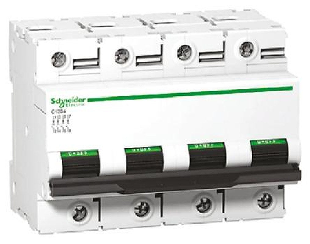 Schneider Electric Acti9 Acti9 C120 Miniature Circuit Breaker, 4-Pole, 63A, Type D, 440V ac AC, 500 V dc DC, 15 kA