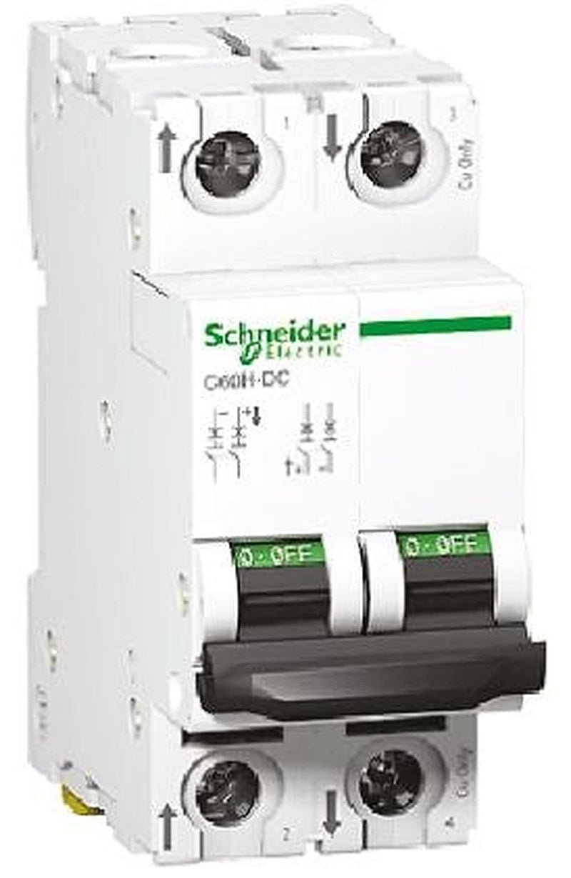 Schneider Electric Acti9 Acti9 PV Miniature Circuit Breaker, 2-Pole, 4A, Type C, 500 V dc DC, 6 kA Breaking Capacity