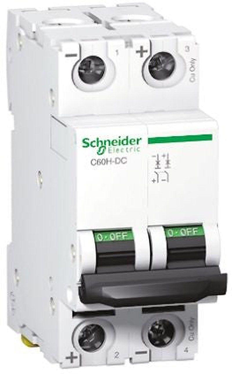 Schneider Electric Acti9 Acti9 PV Miniature Circuit Breaker, 2-Pole, 6A, Type C, 500 V dc DC, 6 kA Breaking Capacity