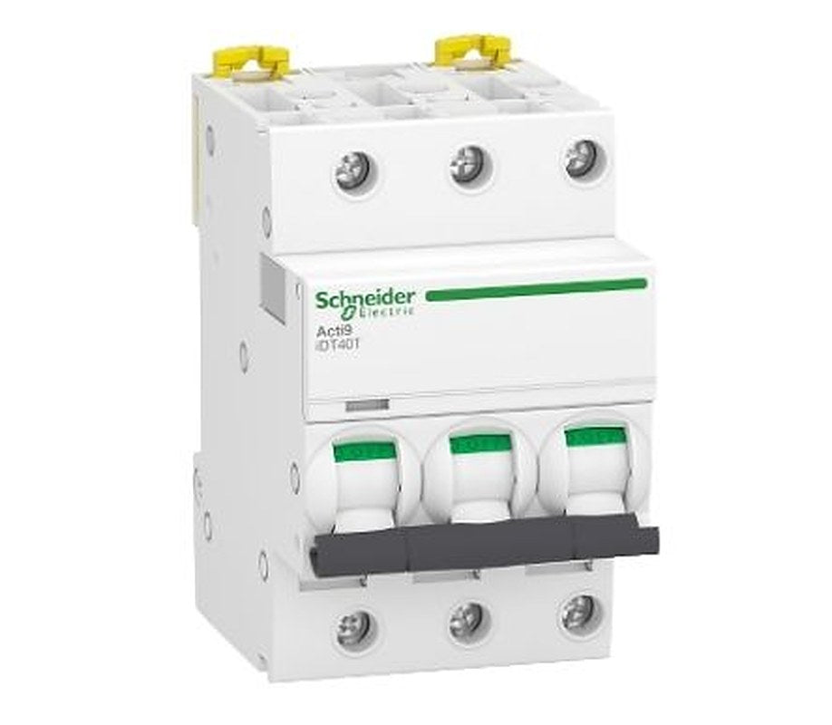 Schneider Electric Acti9 Acti9 iDT40T Miniature Circuit Breaker, 3-Pole, 32A, Type C, 400V ac AC, 4500 A Breaking