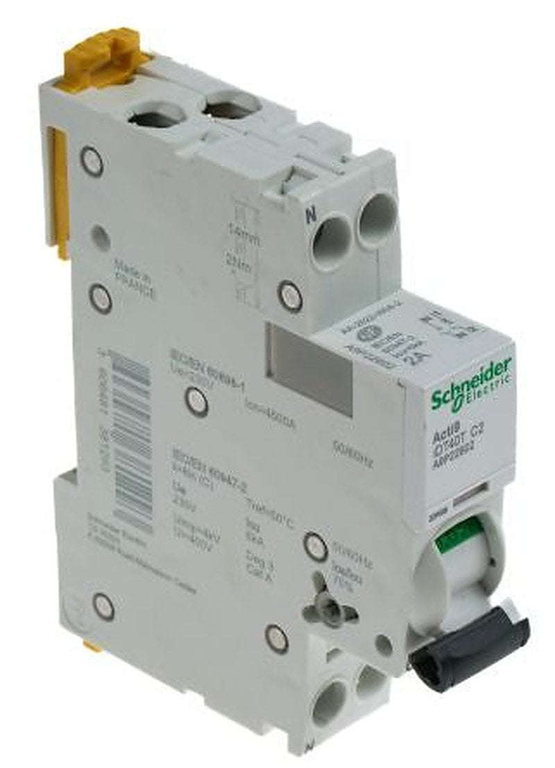 Schneider Electric Acti9 Acti9 iDT40T Miniature Circuit Breaker, 1-Pole, 2A, Type C, 4.5 kA Breaking Capacity
