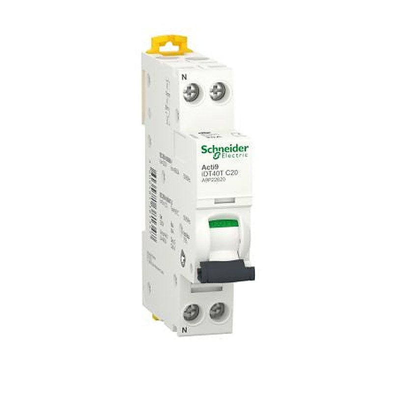 Schneider Electric Acti9 Acti9 iDT40T Miniature Circuit Breaker, 1-Pole, 20A, Type C, 4.5 kA Breaking Capacity