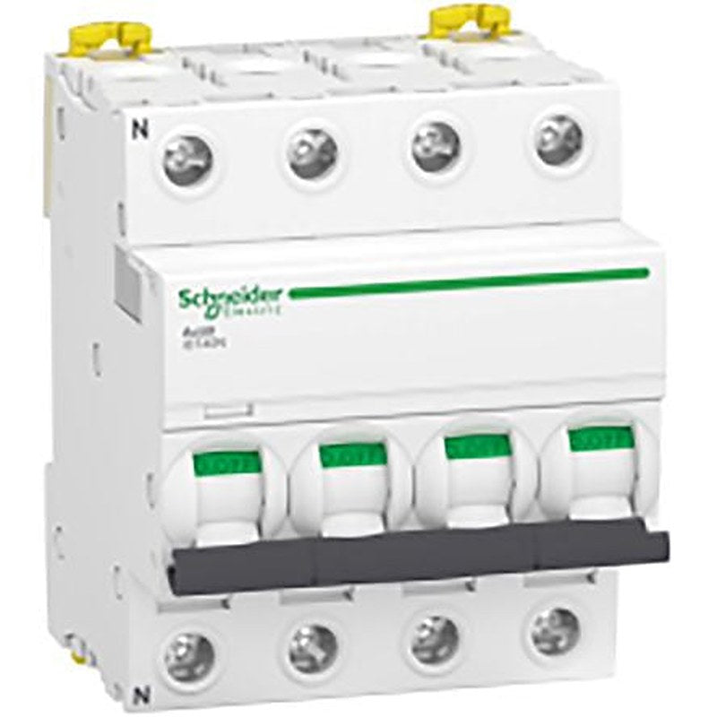 Schneider Electric Acti9 Acti9 iDT40N Miniature Circuit Breaker, 4-Pole, 63A, Type C, 10 kA Breaking Capacity