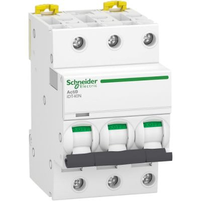 Schneider Electric Acti9 Acti9 iDT40 Miniature Circuit Breaker, 3-Pole, 40A, Type D, 6000 A Breaking Capacity