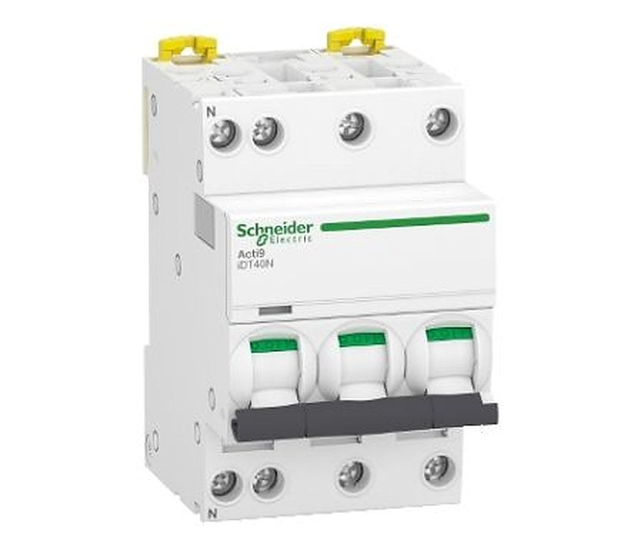 Schneider Electric Acti9 Acti9 iDT40N Miniature Circuit Breaker, 3+N-Pole, 6A, Type D, 400V ac AC, 6000 A Breaking
