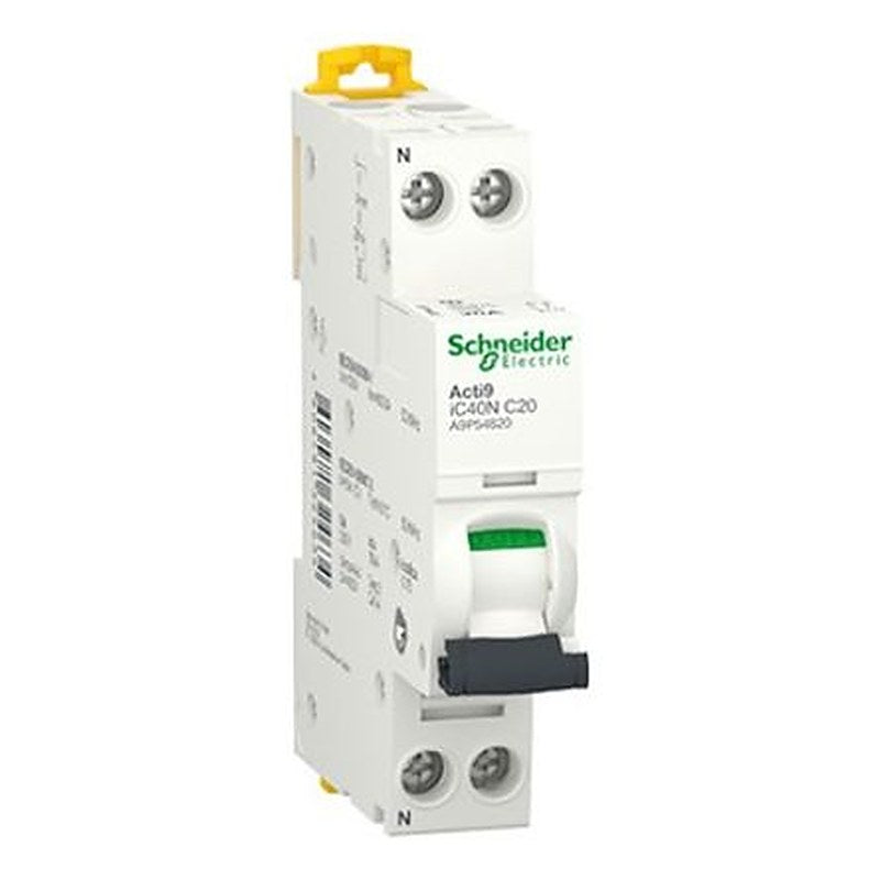 Schneider Electric Acti9 IC40N Miniature Circuit Breaker, 1-Pole, 20A, Type C, 230V ac AC, 6 kA Breaking Capacity