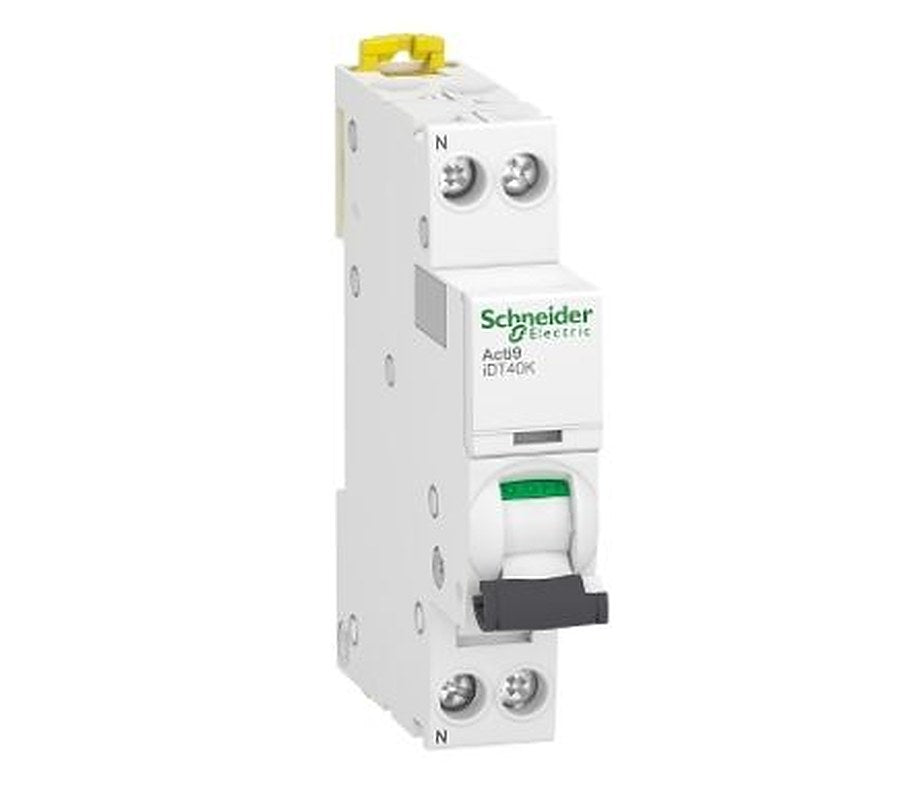 Schneider Electric Acti9 Acti9 iDT40K Miniature Circuit Breaker, 1-Pole, 40A, Type C, 230V ac AC, 4500 A Breaking